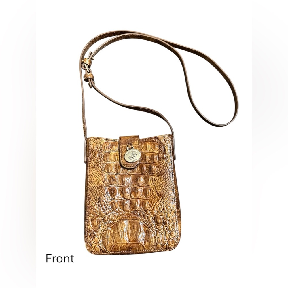Croc-Embossed Brown Leather Brahmin Crossbody Bag